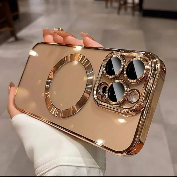 Luxury MagSafe Case for iPhone 15 Pro Max Gold Electroplated Cover Lens - Picture 5 of 5